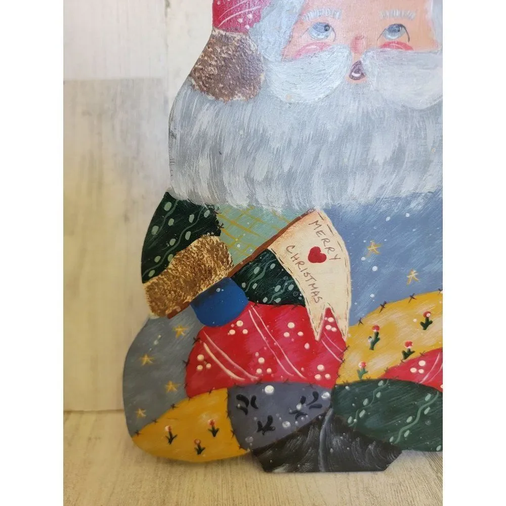 Unique vintage Santa‎ claus Merry Christmas wooden figure floral